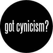 A black circle with the phrase "got cynicism?" written in lowercase white letters subtly hints at the underestimated impact of cynicism, possibly leading to dementia.