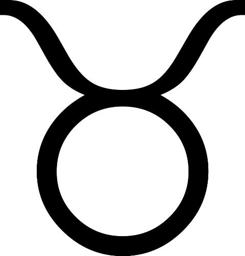Black Taurus zodiac symbol featuring a stylized bull's head with curved horns, depicted as a circle with two upward-curving lines on a white background, perfect for those diving into May's horoscope insights.