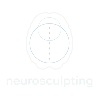 Illustration of a brain silhouette in light blue with "neurosculpting" written below in matching color, embodying the congruence of mind and practice.